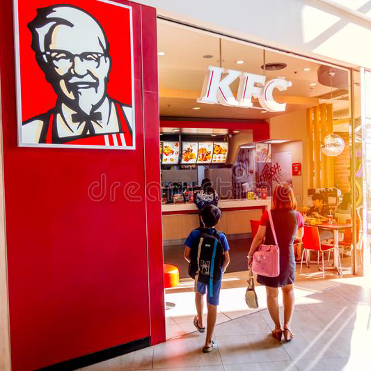kfc-kentucky-fried-chicken-shop-super-market-most-popular-fast-food-restaurant-favorite-parents-kids-family-eating-116353665